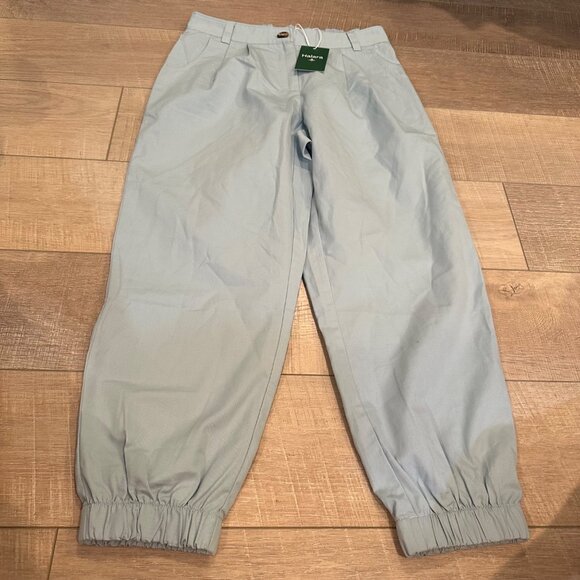 High-Waisted Light Blue Cotton Jogger Pants With Elastic Cuffs By Halara Small - Picture 2 of 8